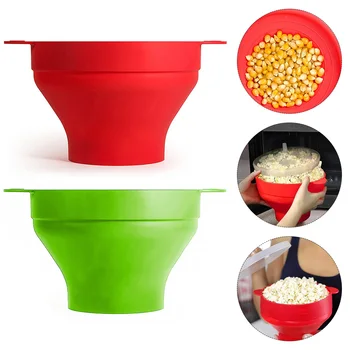 Silikone Spand Popcorn Skål Maker Med Låg Sammenfoldelig Rød Høj Kvalitet Køkken Gadgets DIY Popcorn Værktøjer Til Hjem Dropshipping