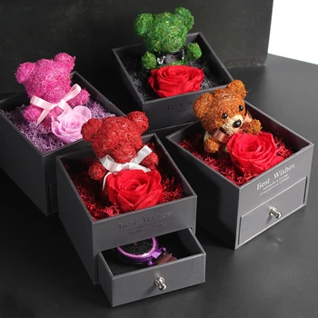 2021 Håndlavet Bevaret Fast Rose Smykker Box Holder Udødelige Blomster for Evigt Blomstre Bryllup Fødselsdag Gave til Kvinder 131337