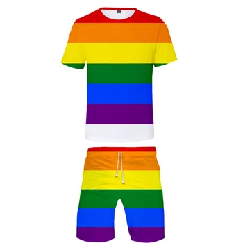 LGBT-Mode 3D-Print To Stykker Passer til Mænd, Kvinder Tøj Rainbow Flag Lesbiske, Bøsser Harajuku T-shirts, shorts Tøj 131407