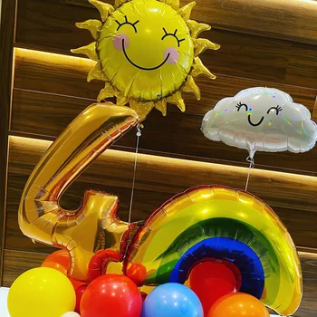 Cloud Folie Ballon Kvaster Rainbow Cloud Balloner Børn Happy Birthday Solen Folie Balloner Sæt Rainbow Tema Part Indretning Af Forbrugsstoffer