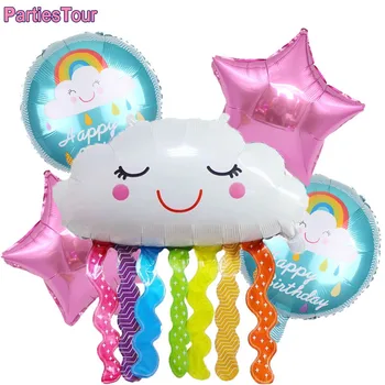 Cloud Folie Ballon Kvaster Rainbow Cloud Balloner Børn Happy Birthday Solen Folie Balloner Sæt Rainbow Tema Part Indretning Af Forbrugsstoffer