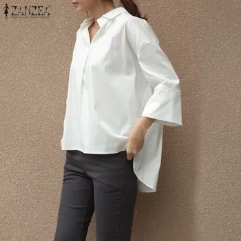 Elegant og Solid Skjorter til Kvinder er en Asymmetrisk Shirts ZANZEA 2021 Casual 3/4 Ærme Blusas Kvindelige Revers OL Tunika Chemise 132206