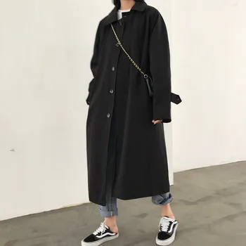 2020 Nye Elegante Kvinder Mode Lang Trench Coat Kvindelige Solid Khaki Cardigan Lige Vindjakke Manteau Femme Hiver 13326