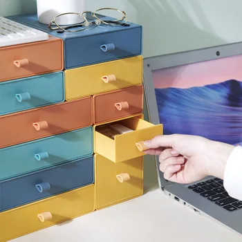Desktop opbevaringsboks af Plast Skuffe Husstand Kosmetiske Kasser DIY Stabelbare Farve Office Lille Skuffe Max Sovesal Organisere Box