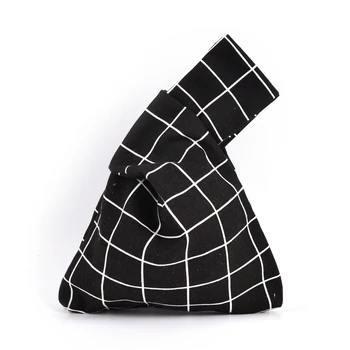 Japansk Stil Vind Simpel Knude Håndled Bag Mobiltelefon-Tasten Lille Pose Grid Bølge Blomst Håndlavet Firkantet Taske