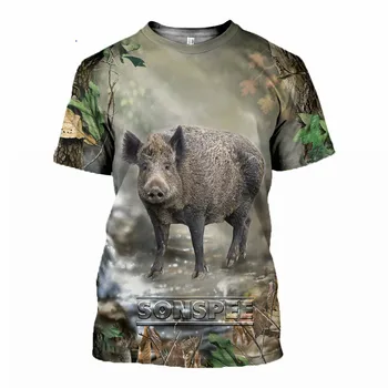 Sommeren 3D-Print Harajuku Jagt T-shirt Vildsvin Animal T-shirt Udendørs Aktiviteter Korte Ærmer Sjove Tøj 13609