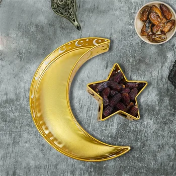 1PC Smedejern Moon Star Magasin Dessert Frugt Måltid Skål Kage Storage Container Ramadanen Muslimske Islamiske Service Køkken Skål