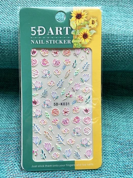 5D Søm Mærkat Geometriske Blomster Rose Leaf Nail Art Dekorationer Anaglyph Effekt nail art Stickers Selvklæbende Manicure Tilbehør