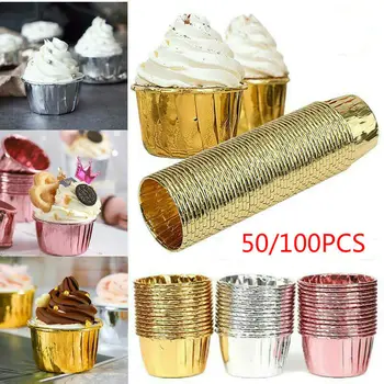 50/100 Pc ' Er Aluminiumsfolie Cupcake Indpakning Papir Cupcake Liner Bagning Kopper Skuffe Tilfælde Bryllup Caissettes Muffin Cupcake Papir Cup 137105