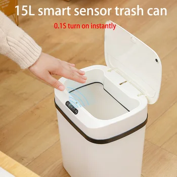 15L Smart Papirkurven Bin Automatisk Sensor Låg Electric Med at dække Papirkurven Hjem køkken stue Arrangør Opbevaring