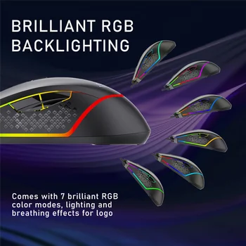 AULA RGB Gaming Mouse Kabel 2 Side Knapper Programmerbare 6400 DPI Indstillelige Komfortable Ergonomiske Greb PC Desktop, Laptop 137315