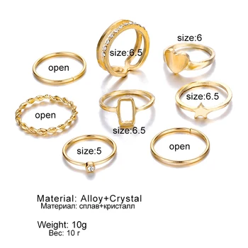 DAXI 8stk/Set 2021 Mode Enkelt Design, Vintage Guld Farve Fælles-Ringe-Sæt til Kvinder Smykker koreansk