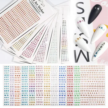 1Pc Holografiske engelsk Brev Nail Art Stickers 3D Alfabet Designs Farverige selvklæbende Nail Decals Manicure UV-polske Tips
