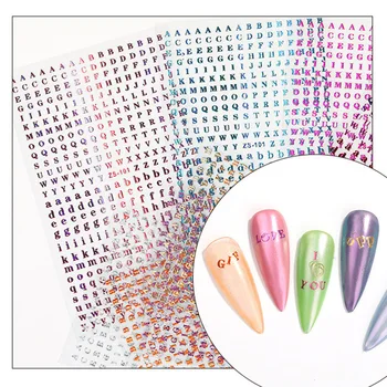1Pc Holografiske engelsk Brev Nail Art Stickers 3D Alfabet Designs Farverige selvklæbende Nail Decals Manicure UV-polske Tips