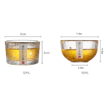 2021 Guld Glas Og Kop Te Skål med Glod Rim Japansk Stil Hånd Hammer Kung Fu Tilbehør Grøn Puer Tekopper Teaware Sæt