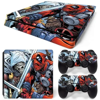 Marvel Deadpool Spiderman Vinyl Skin Sticker til PS4 Slim Konsol og 2 Controllere Decal Dække Vildt Tilbehør