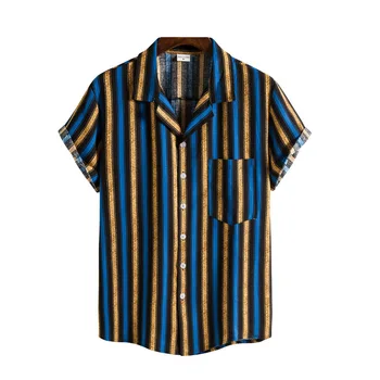 50 kg-100 kg Herre Mode Shirts Regular Fit kortærmet Stribet Skjorte Afslappet Hawaii-Aloha-Shirt Mænd Knappen Op Mandlige Bluse 138574