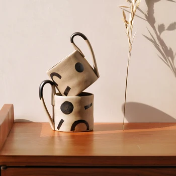 Japansk Geometriske Keramik Kaffe Krus Unik Håndlavet Kunst Store Keramiske Te Mælk, Vand Kopper Personlig Kop Gave Til Venner