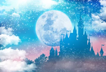 Fotografering baggrunde glitter stars Månen slot farverige skyer baby brusebad baggrund fødselsdagsfest photocall studio baggrund