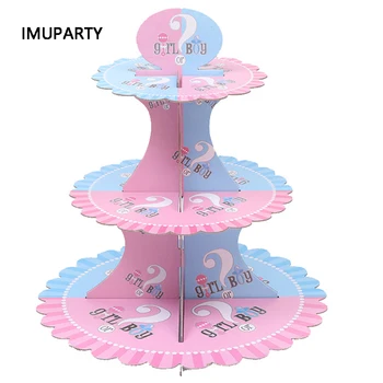 Dreng eller Pige Cupcake Stativ I 3 Lags kage Indehaveren Papir Pink Blå Køn Afsløre Party Dekorationer Kage Udsmykning af Forbrugsstoffer 139316
