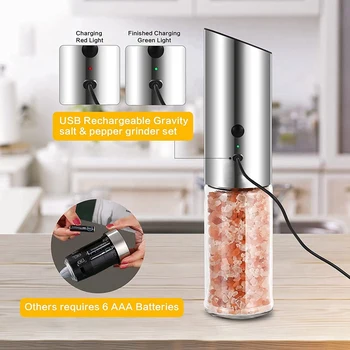 2 Pc ' er, USB-Elektriske Salt & Peber Kværn Sæt,Salt & Peber Mølle med Justerbar Råhed,170ML,Nem Genopfyldning & Clean