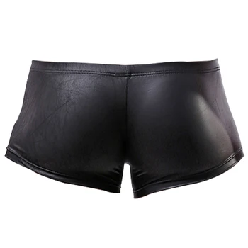 Mænds Sort Boxer Mandlige Shorts Undertøj Plus Size Gay Høj Kvalitet Imiteret Læder Stramt Undertøj Mode Afslappet Tynde Underbukser 139642