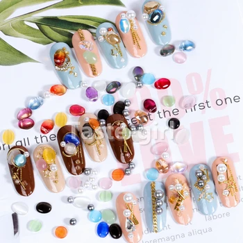 Nye ankomst 60PCS falske negle tilbehør perle glitter 3D nail art dekorationer rhinestones sten manicure forsyninger af GZS