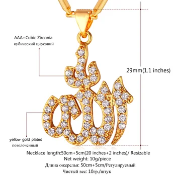 Kpop Islamiske Vedhæng med Guld/Sølv Farve kæde Muslimske Smykker til kvinder, mænd Cubic Zirconia Vedhæng&Halskæde P244 141388