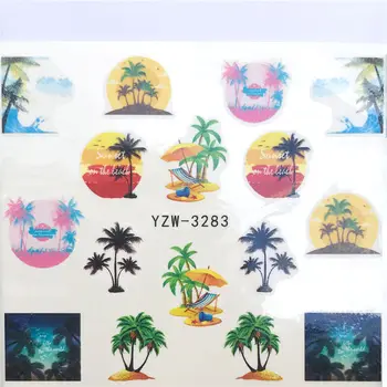 Nail Art Stickers Water Decals Sommeren Coconut Tree Beach Havet Nail Art Dekorationer Til Manicure Tilbehør Vandmærke Design 141684