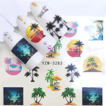 Nail Art Stickers Water Decals Sommeren Coconut Tree Beach Havet Nail Art Dekorationer Til Manicure Tilbehør Vandmærke Design