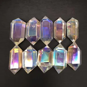Titanium Rainbow Aura dobbelt wand point kvarts krystaller naturlige sten og mineraler healing dekoration