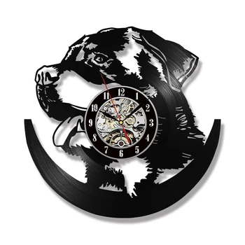 Rottweiler Hund 3D LED-vægur Moderne Design vinylplade Clock-batteridrevet 12 Tommer Amimal Silhuet Stue Indretning 143103