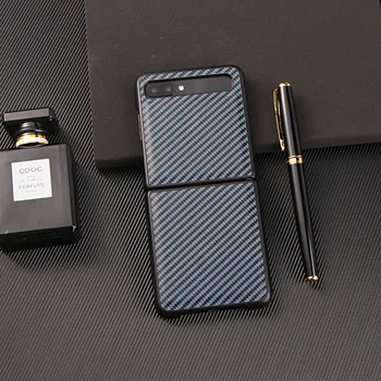 Luksus Ægte Carbon Fiber Læder Cover til Samsung Galaxy Z-flip Case SM F7000 Galaxy Z-Flip Aramid Anti-slip telefonen sag 143436
