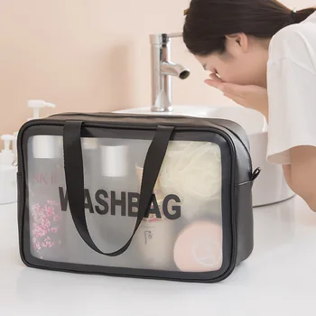 Kapacitet bærbare rejse gennemsigtig vask taske vandtæt PU frosting cosmetic bag huden pleje produkt, opbevaringspose