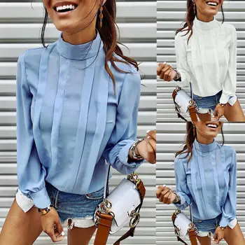 Kvinder Bluser 2019 Mode Langærmet Office-Shirt Chiffon Bluse Shirt Afslappet Toppe Plus Size Blusas Femininas Pullover Shirts 144398