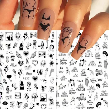 Hot Sælger Mors Dag Nail Stickers ins Retro Facebook Black Line Negle Mors Dag Negle Dekoration 3D Negle Stickers til negle