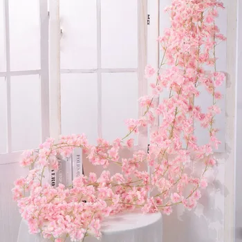 135 blomst hoved 1stk silke kunstige cherry blossom rose vin væggen hængende blomster dekoration rattan falske planters blade krans roman 146001