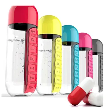 600 ml Vand Flaske med Pill Box Rejse Vand Cup Pille Boks 2 I 1 Bærbar Vand Flasker er BPA-fri Plast Medicin Forsyninger