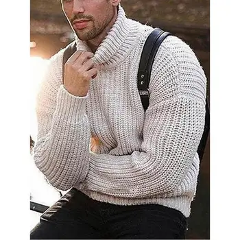 Fashion Vinter Sweater Mænd Streetwear Solid Strikket Turtleneck Sweater Mandlige Strikkede Pullovers Casual Løs Trøjer Top 146421