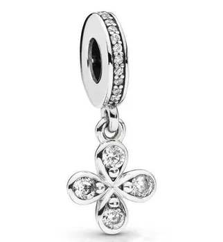 Ægte 925 Sterling Sølv Perle Fire Kronblad Blomst Vedhæng Med Perler Passer Til Pandora Kvinder, Armbånd & Halskæde Diy Smykker 146649
