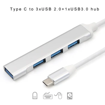 Universal Metal-USB-C-HUB Type C til 3x USB 2,0 + USB 3.0 4 Port Splitter Adapter HUB For Laptop, PC, Computer, Mobiltelefon, Tablet 146762