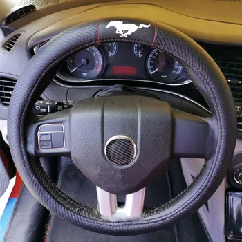 Rattet Carbon Fiber Læder Cover Til Ford Mustang De styrende hjul Mode, Non-slip Auto Bil Styling