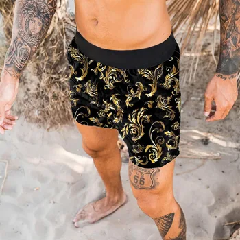 Hot Salg Hawaiian Beach Shorts til Mænd Trykt Løs Teenager Stranden Quick-Dry Casual Mænds Shorts Black Dekorativt Mønster 147469