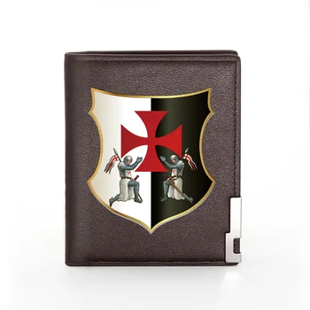 Klassiske Retro Knights Templar Skjold Udskrivning Af Brun Læder Tegnebog Mode Mænd Og Kvinder Kreditkort Indehaveren Kort Pung 148433
