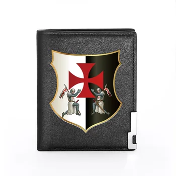 Klassiske Retro Knights Templar Skjold Udskrivning Af Brun Læder Tegnebog Mode Mænd Og Kvinder Kreditkort Indehaveren Kort Pung