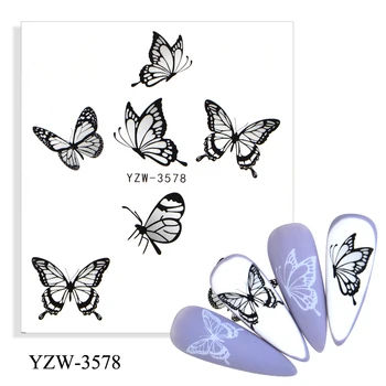 Negle Sticker Sort Hvid Sommerfugl Flyve Water Decals Design Til Manicure Skydere Nail Art Dekorationer Negle Tilbehør 148475