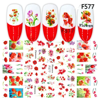 3D Nail Art Stickers Små, friske, Hvide, Røde Blomster Manicure Skyder Universal Nail Art Dekorationer Sticker Negle 148787