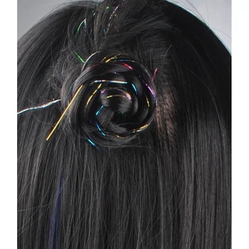 90cm Bling Glimt Hair Extension 16Colors Glitter Hair Tinsel Sparkle Tilbehør Regnbue For Piger 150Strands/stk