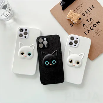 Sød 3D Kat Phone Case For iPhone i12 mini 12 11 Pro Max 7 8 Plus SE 2020 X XR XS Antal Fuld Beskyttelse Coque Blødt Læder Shell