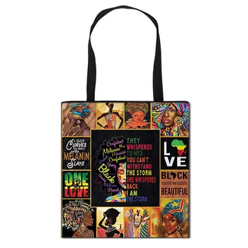 Tegnefilm Afro Brune Piger Print Håndtaske Kvinder Mode Totes Tasker Latinoer Af Lady Shopping Taske Søde Kvindelige Skulder Tasker 149361